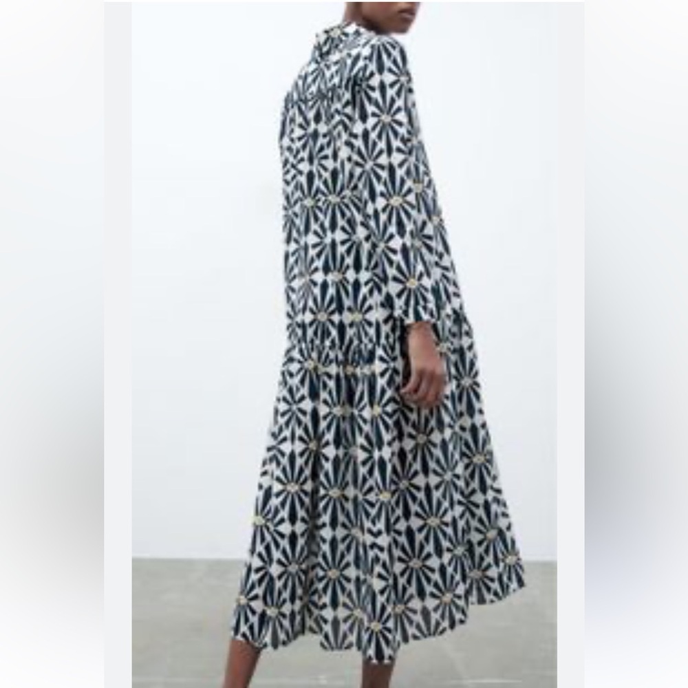 Zara Black and White Geometric Maxi Dress L - Picture 2 of 6